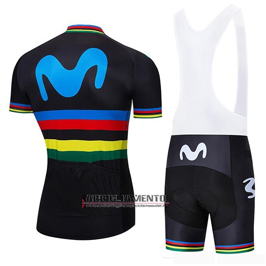 Abbigliamento UCI Mondo Campione Movistar 2019 Manica Corta e Pantaloncino Con Bretelle Nero - Clicca l'immagine per chiudere